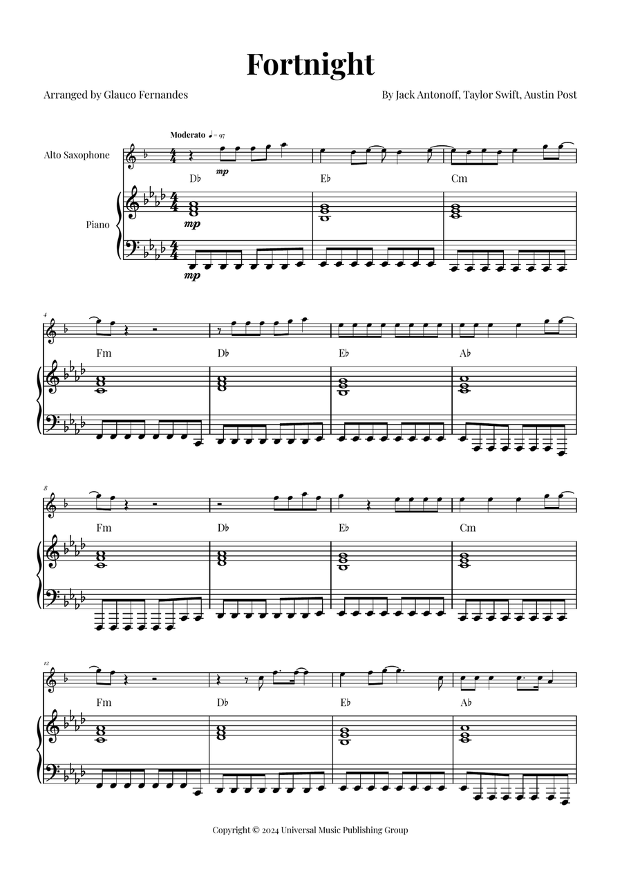 Fortnight Alto Saxophone scores gallery preview page 1