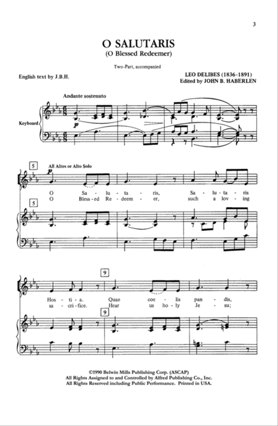 O Salutaris (O Blessed Redeemer) Choir scores gallery preview page 1