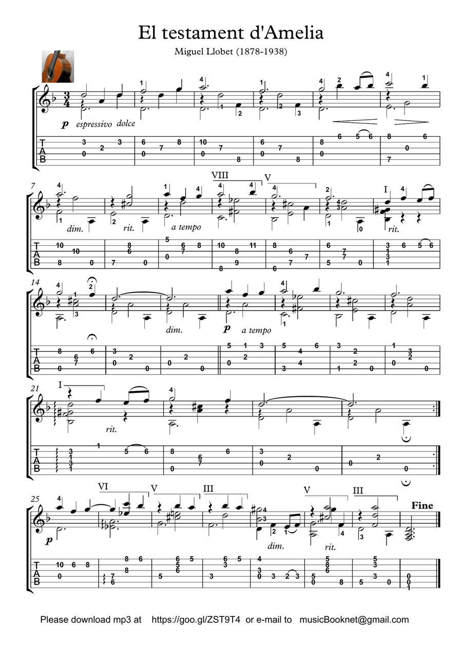 El testament d Amelia El testament d Amelia Acoustic Guitar scores gallery preview page 1