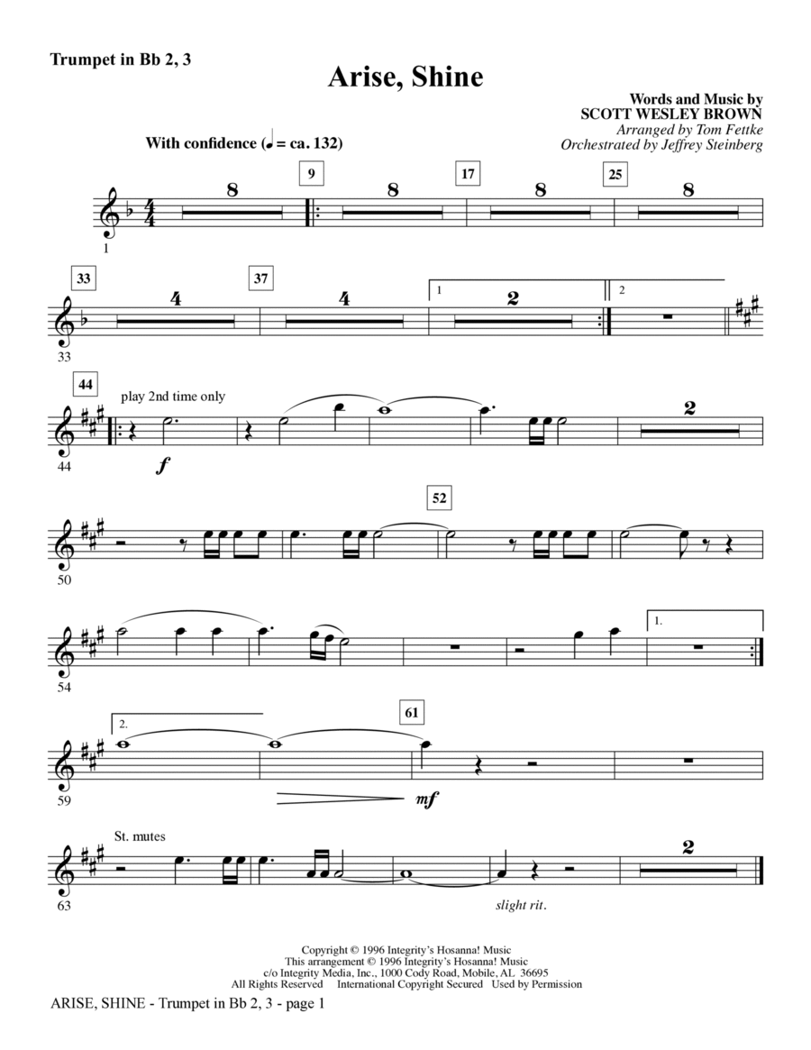Arise, Shine (arr. Tom Fettke) - Trumpet 2 & 3 Choir scores gallery preview page 1