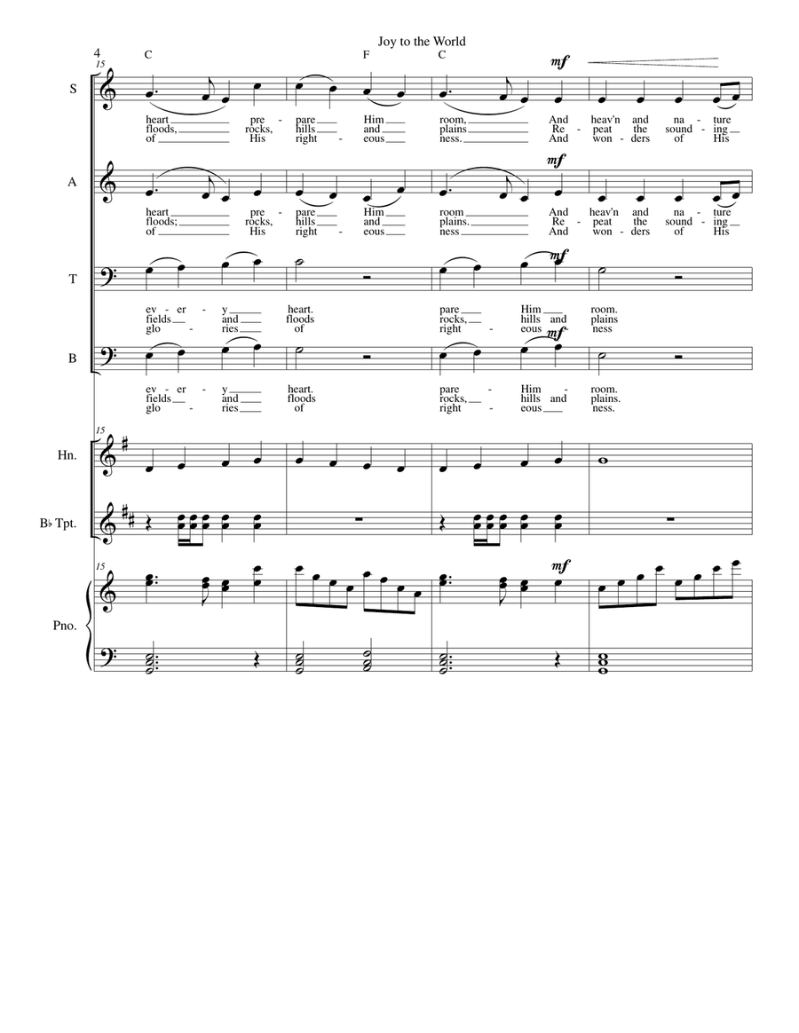 Joy to the World - SATB with brass instruments and piano 4-Part scores gallery preview page 4
