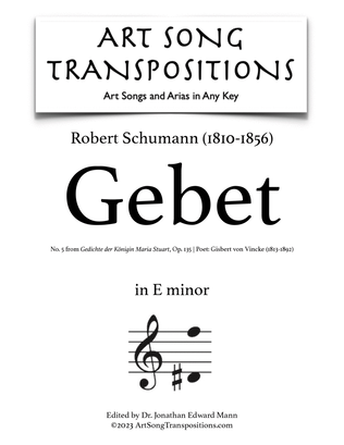 Book cover for SCHUMANN: Gebet, Op. 135 no. 5 (transposed to E minor)