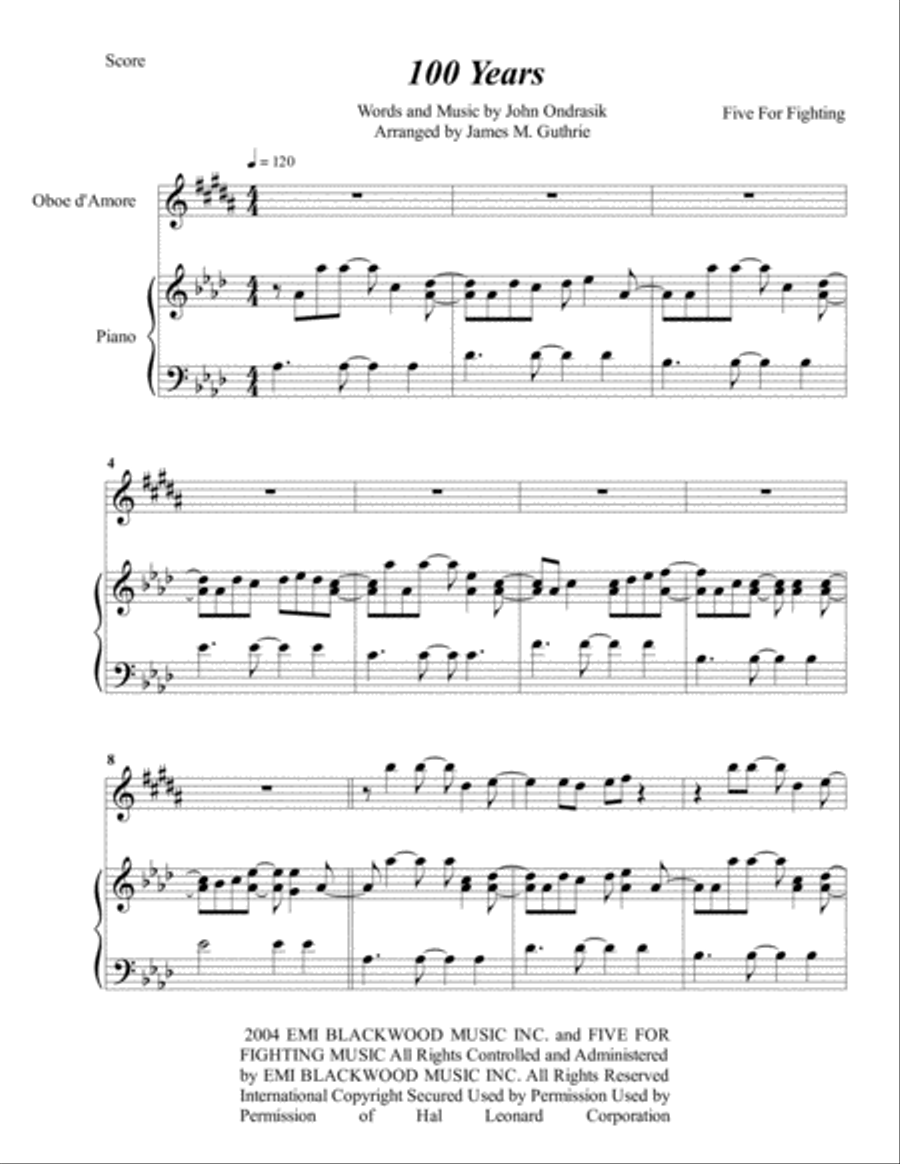 100 Years 100 Years Oboe scores gallery preview page 1