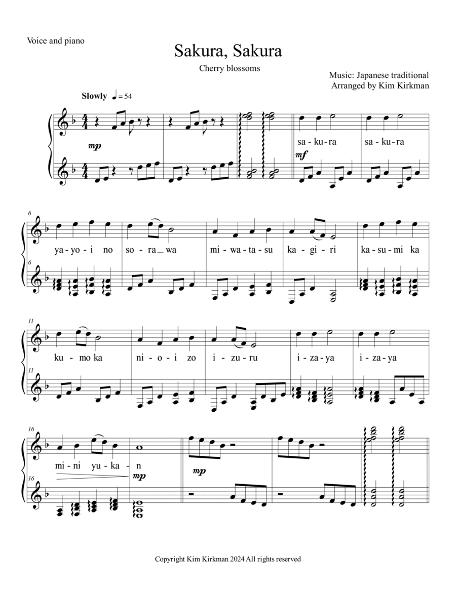 Sakura Sakura for high voice and piano High Voice scores gallery preview page 1