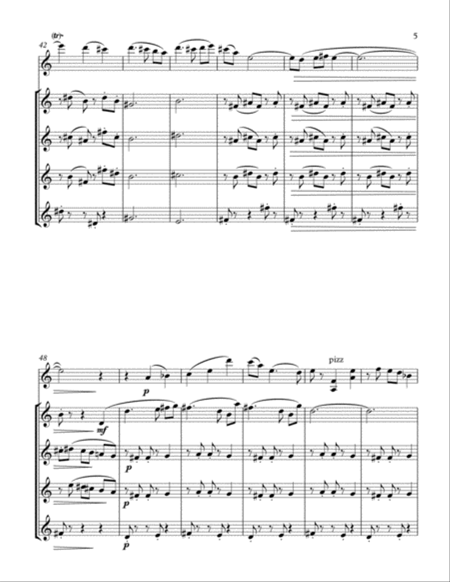 With the Flow (for violin and sax quartet) Saxophone Quartet scores gallery preview page 5