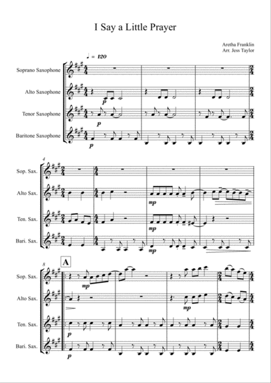 I Say A Little Prayer Woodwind Quartet scores gallery preview page 1
