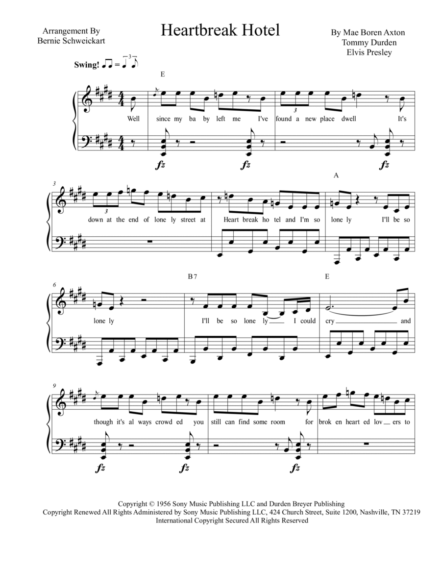 Heartbreak Hotel Piano, Vocal, Guitar scores gallery preview page 1
