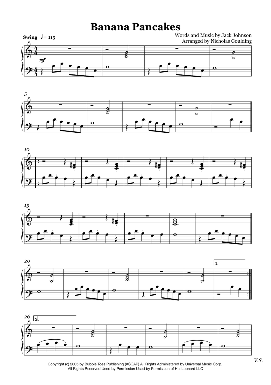 Banana Pancakes Easy Piano scores gallery preview page 1