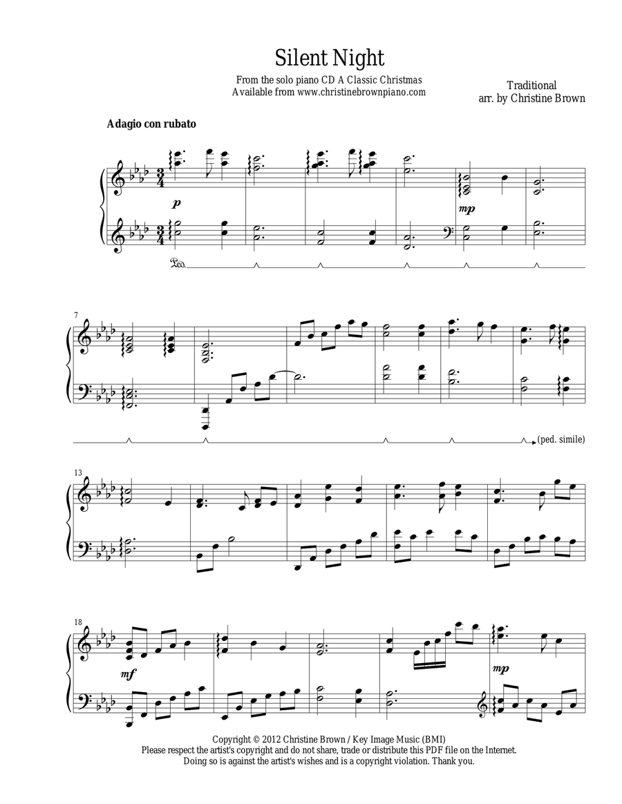 Silent Night Piano Solo scores gallery preview page 2