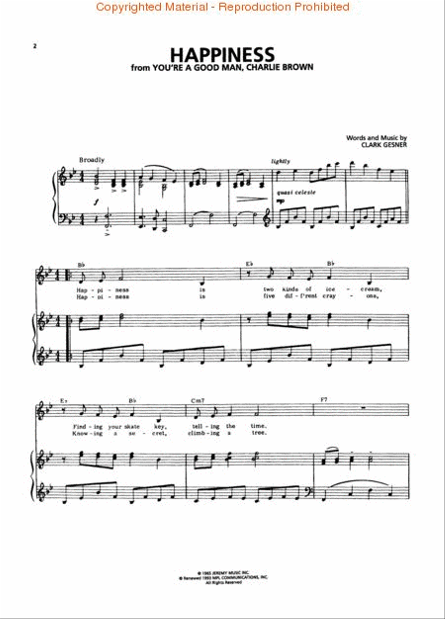 Happiness – From 'You're a Good Man Charlie Brown' Piano, Vocal, Guitar scores gallery preview page 2