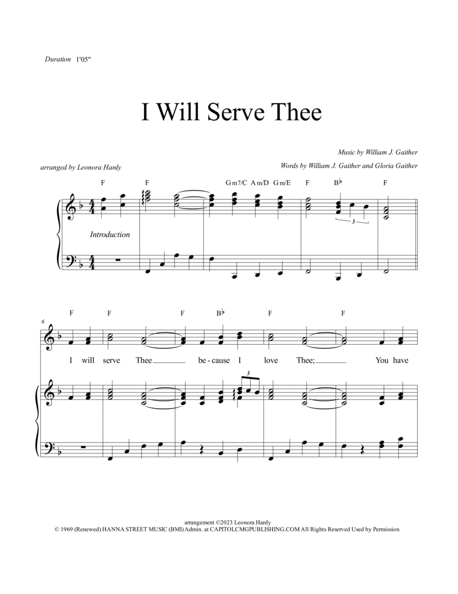 I Will Serve Thee Piano, Vocal, Guitar scores gallery preview page 1