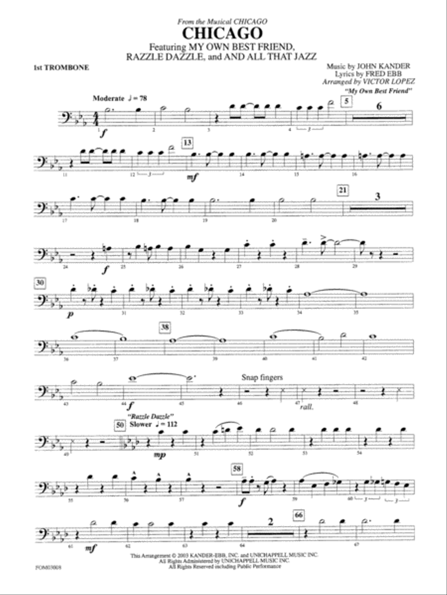 Chicago (from the musical Chicago): 1st Trombone Full Orchestra scores gallery preview page 1