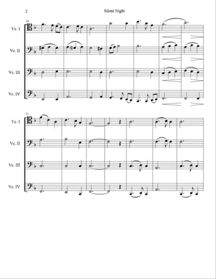Silent Night (Cello Quartet) String Quartet scores gallery preview page 3