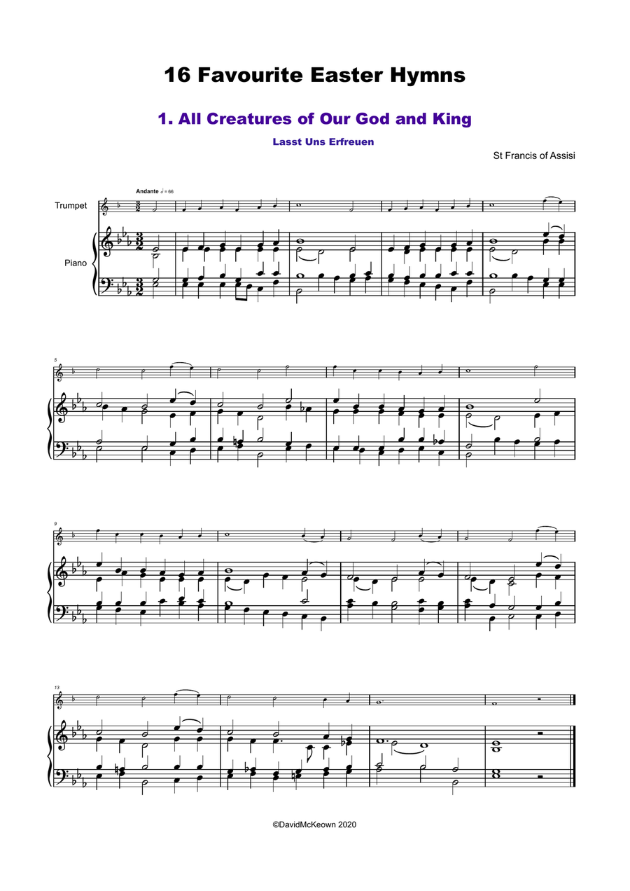 16 Favourite Easter Hymns for Solo Trumpet and Piano Trumpet Solo scores gallery preview page 2