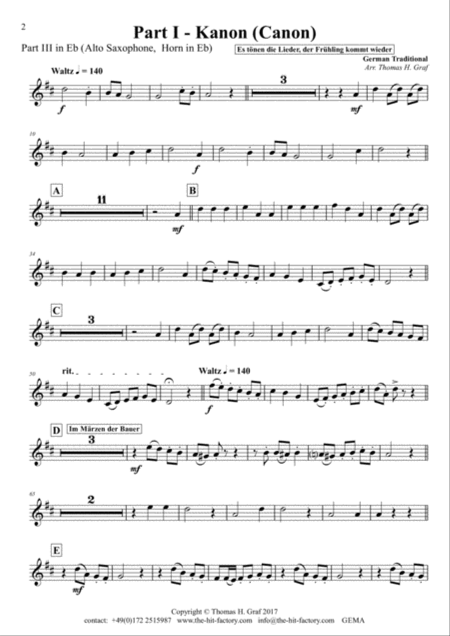 German Spring Song Collection - 5 Concert Pieces - Multiplay - Part 3 in Eb Alto Saxophone scores gallery preview page 2