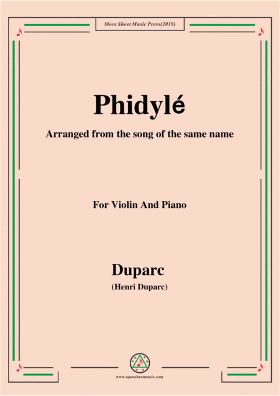 Duparc-Phidylé,for Violin and Piano,for Voice and Piano Voice Solo scores gallery preview page 1