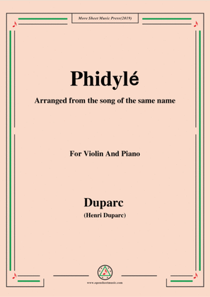 Duparc-Phidylé,for Violin and Piano,for Voice and Piano