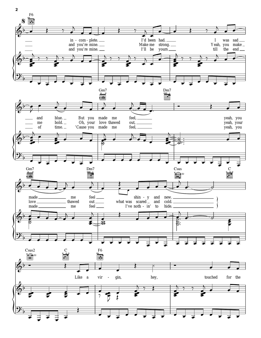 Like A Virgin Piano, Vocal, Guitar scores gallery preview page 2