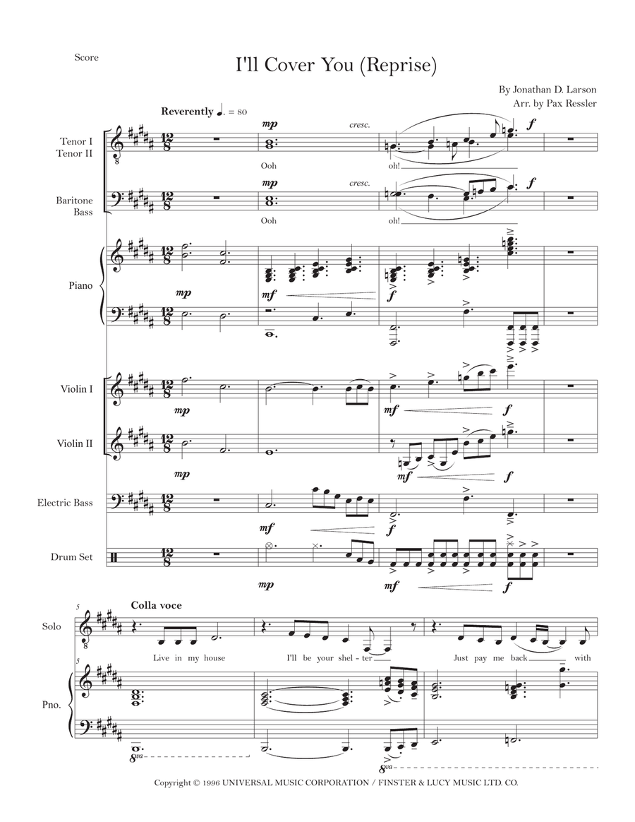 I'll Cover You - Reprise TTBB scores gallery preview page 1