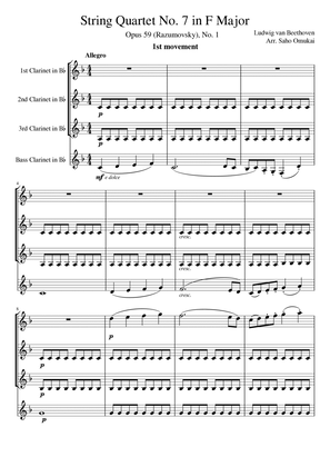 Book cover for Ludwig van Beethoven: Quartet No.7 in F-major, Op.59, No.1"Razumovsky" for 4 Clarinets