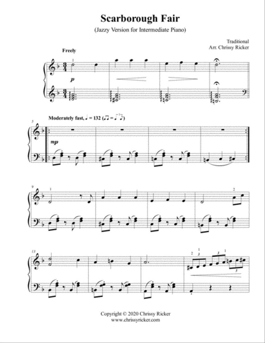 Scarborough Fair (jazzy version) - intermediate piano Piano Solo scores gallery preview page 1