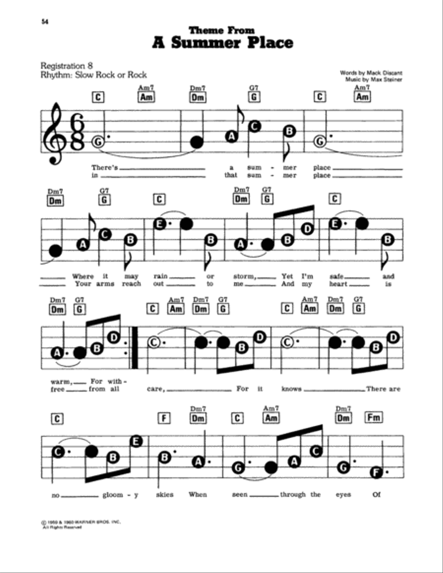 (Theme From) A Summer Place Electronic Keyboard scores gallery preview page 1