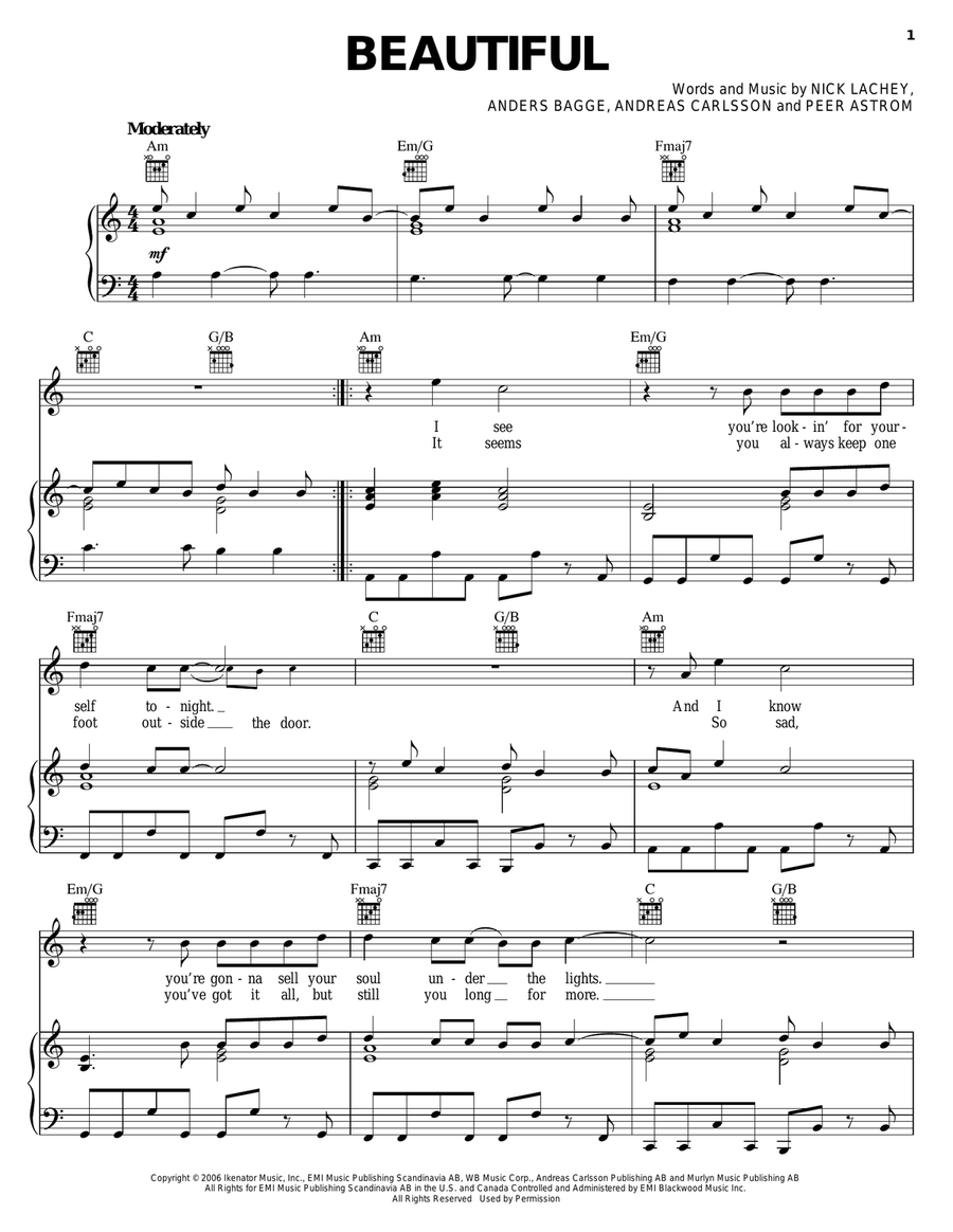 Beautiful Piano, Vocal, Guitar scores gallery preview page 1