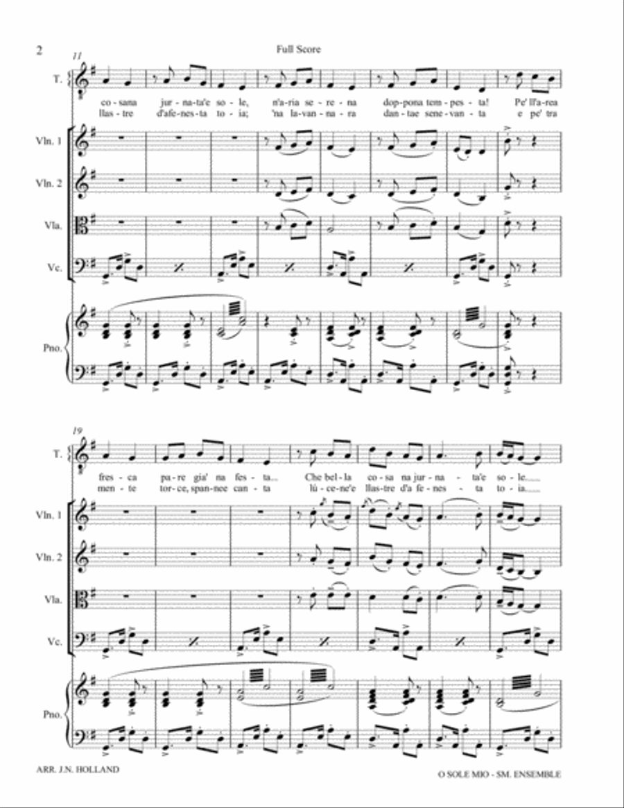 O Sole Mio Arranged for Tenor and Small Ensemble Key of G Small Ensemble scores gallery preview page 6