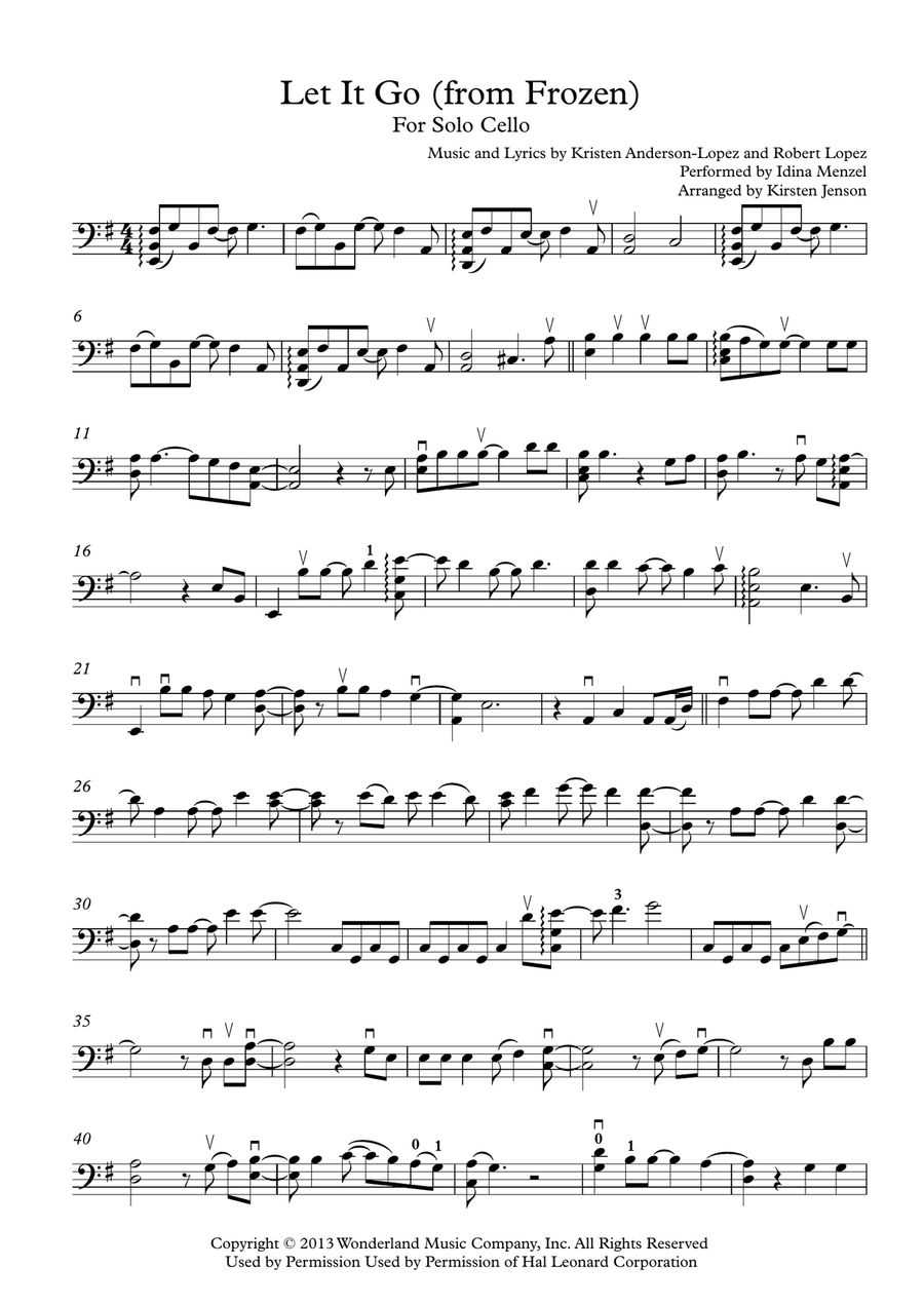 Let It Go (from Frozen) Cello Solo scores gallery preview page 1