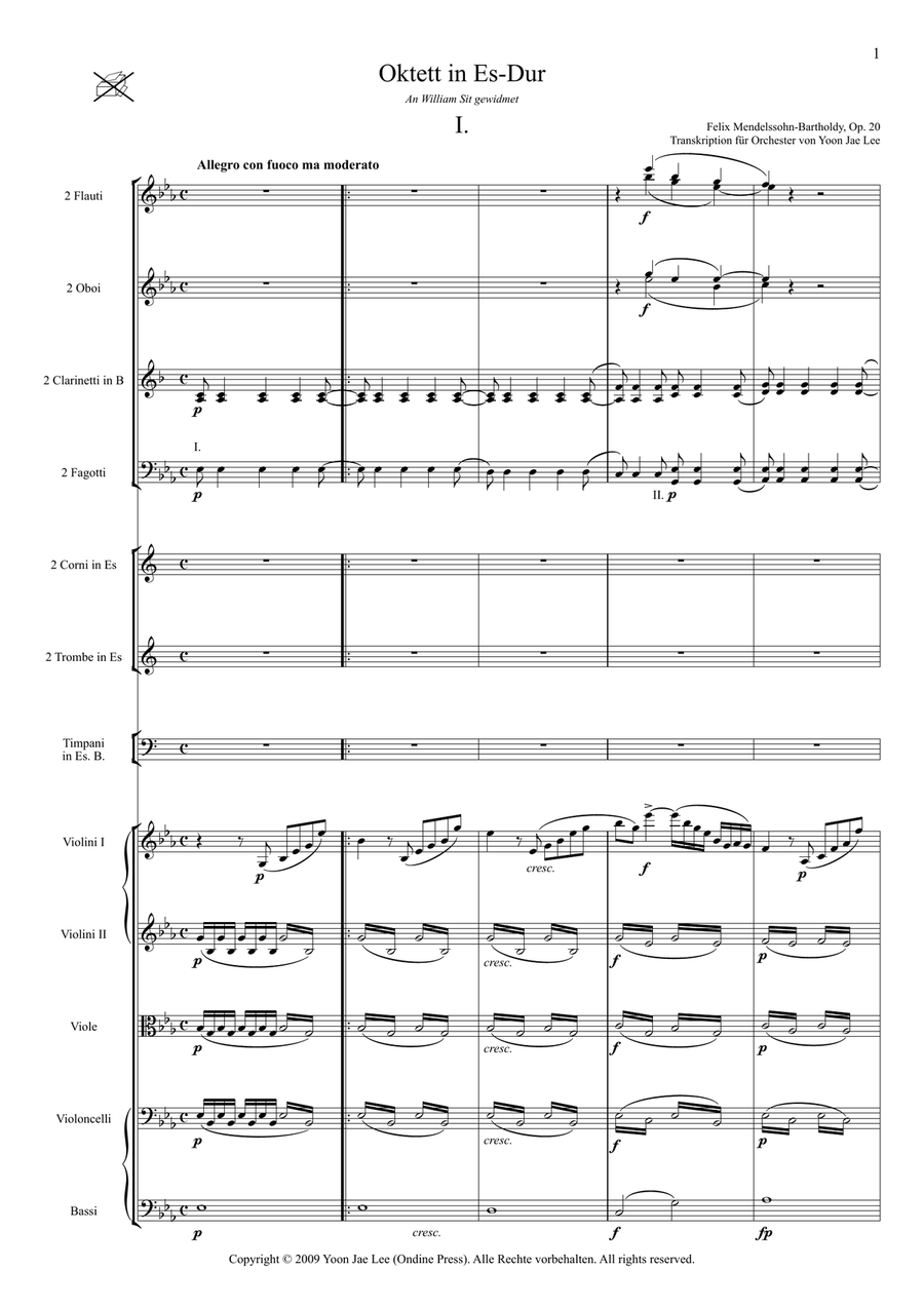 Octet in E Flat Major, Op. 20, Transcription for full orchestra by Yoon Jae Lee - Score Only Chamber Orchestra scores gallery preview page 5