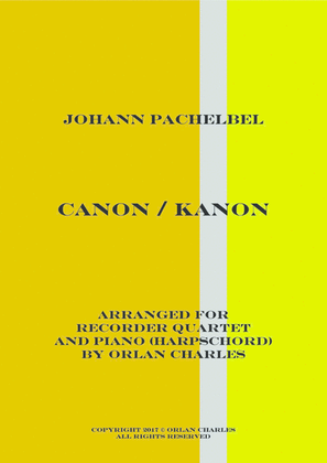 Book cover for Pachelbel - Canon in D (Kanon) - arranged for recorder quartet