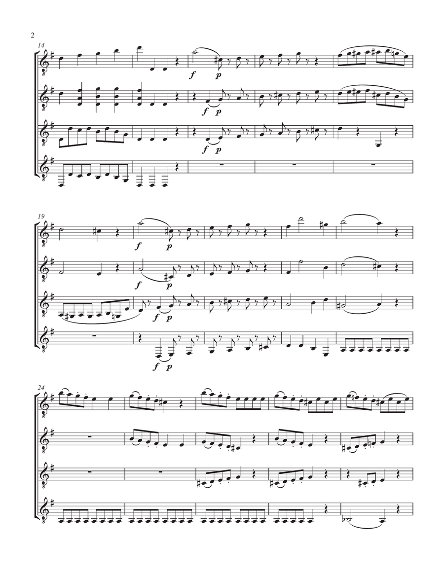 Eine kleine Nachtmusik, K. 525 - iv - Rondo (Guitar Quartet) - Score and Parts Guitar Ensemble scores gallery preview page 2