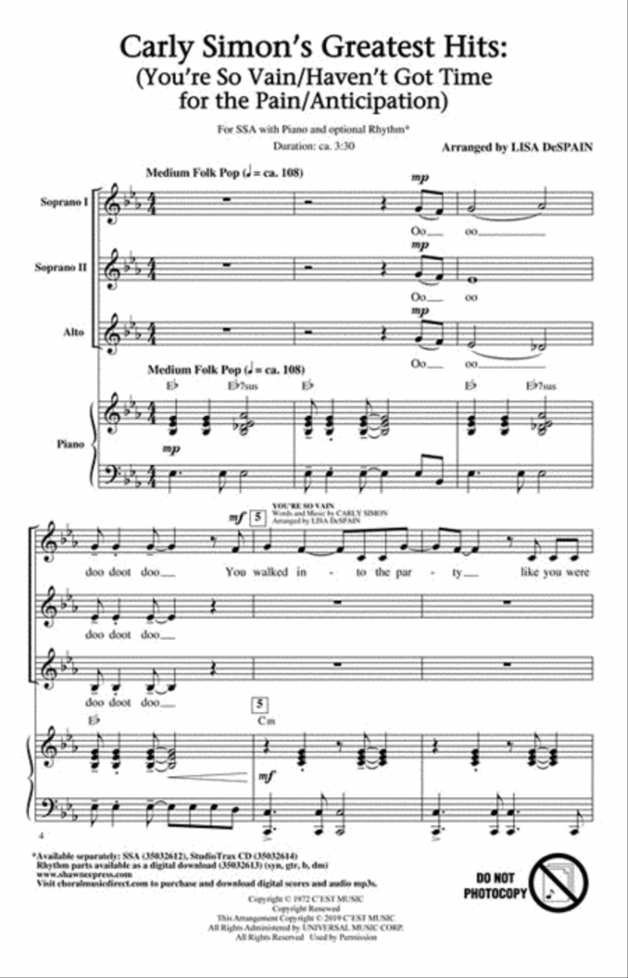 Carly Simon's Greatest Hits: A Choral Medley SSA scores gallery preview page 2
