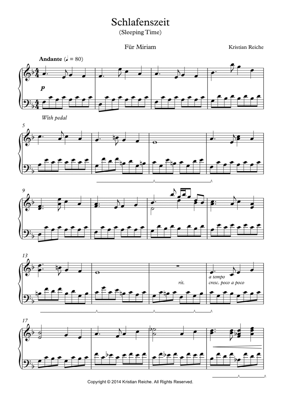 Schlafenszeit (Sleeping Time) Piano Solo scores gallery preview page 1
