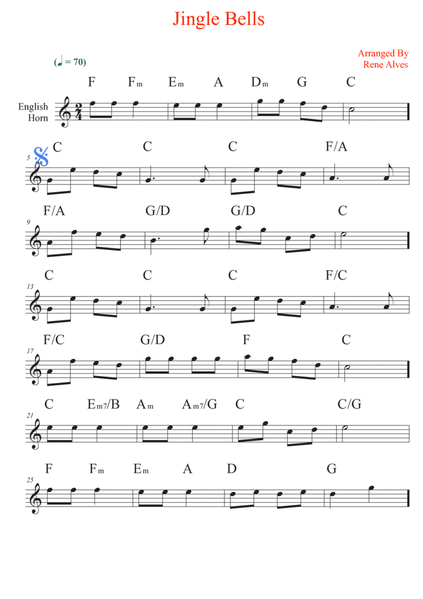 jingle bells cipher and melody for english horn. image number null