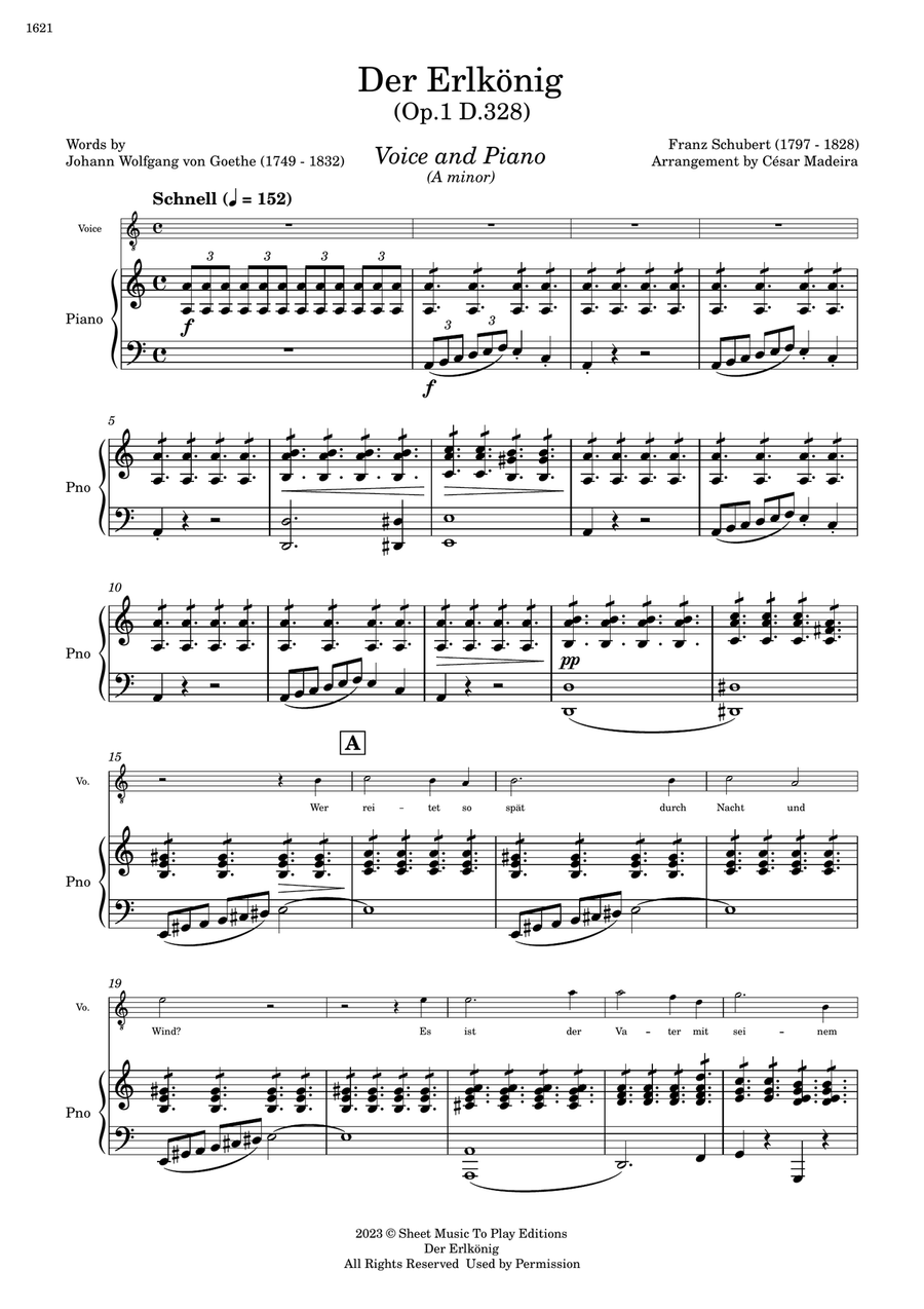 Der Erlkönig by Schubert - Voice and Piano - A minor (Full Score and Parts) Piano, Vocal scores gallery preview page 2