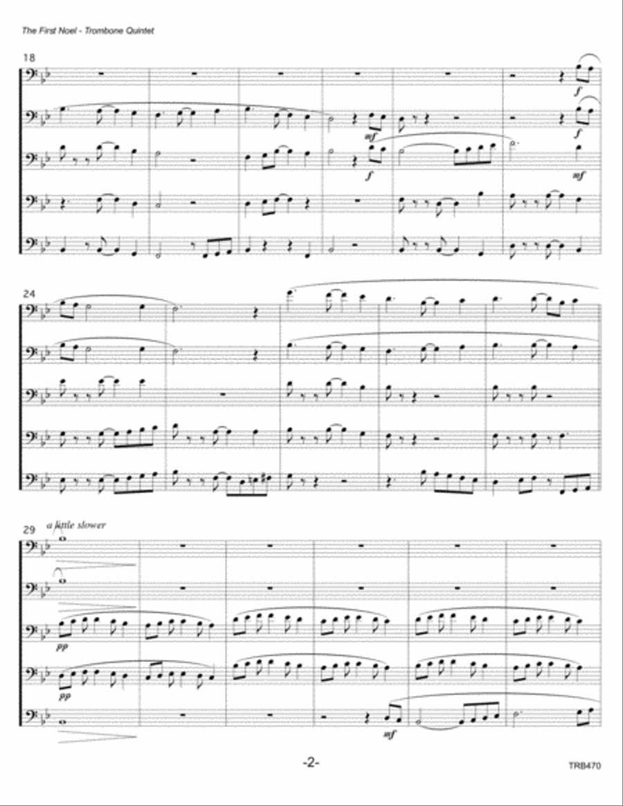 THE FIRST NOEL for TROMBONE QUINTET with optional Percussion Brass Ensemble scores gallery preview page 2