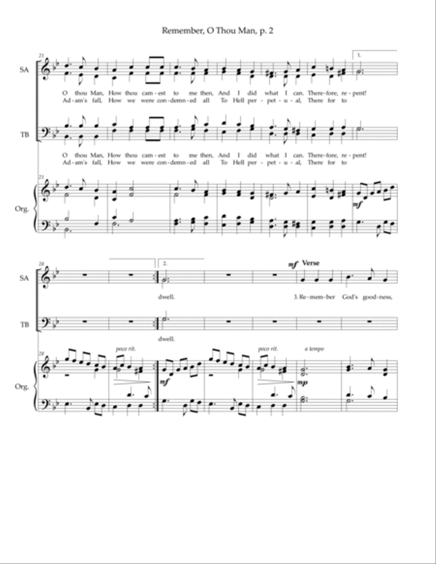 Remember, O Thou Man - SATB voices, organ image number null