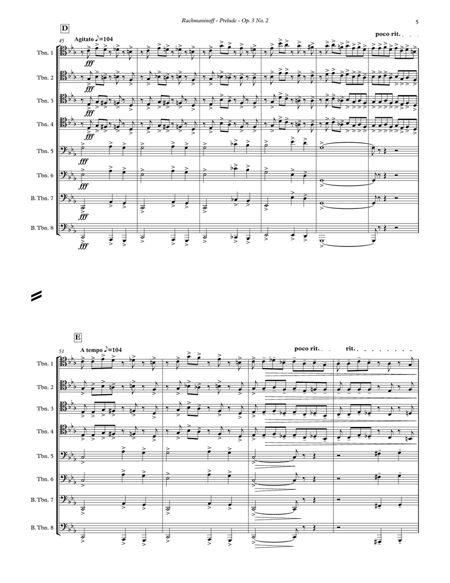 Prelude Op. 3 No. 2 for 8-part Trombone Ensemble Large Ensemble scores gallery preview page 5