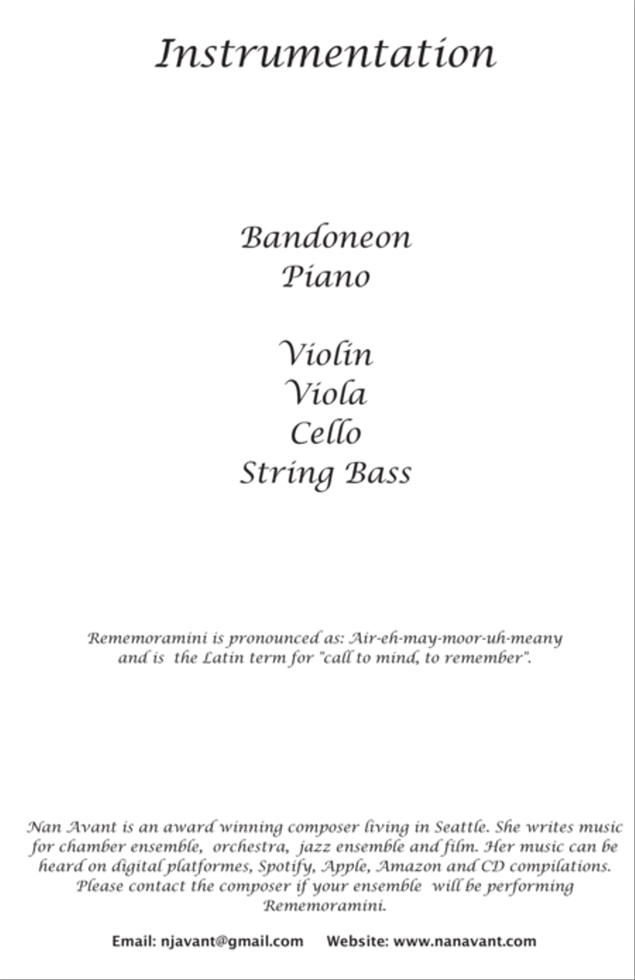 Rememoramini~Argentine Tango for Bandoneon, Piano and Strings Piano scores gallery preview page 2