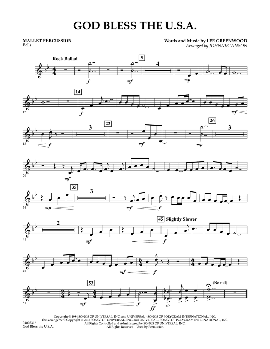God Bless The U.S.A. - Mallet Percussion