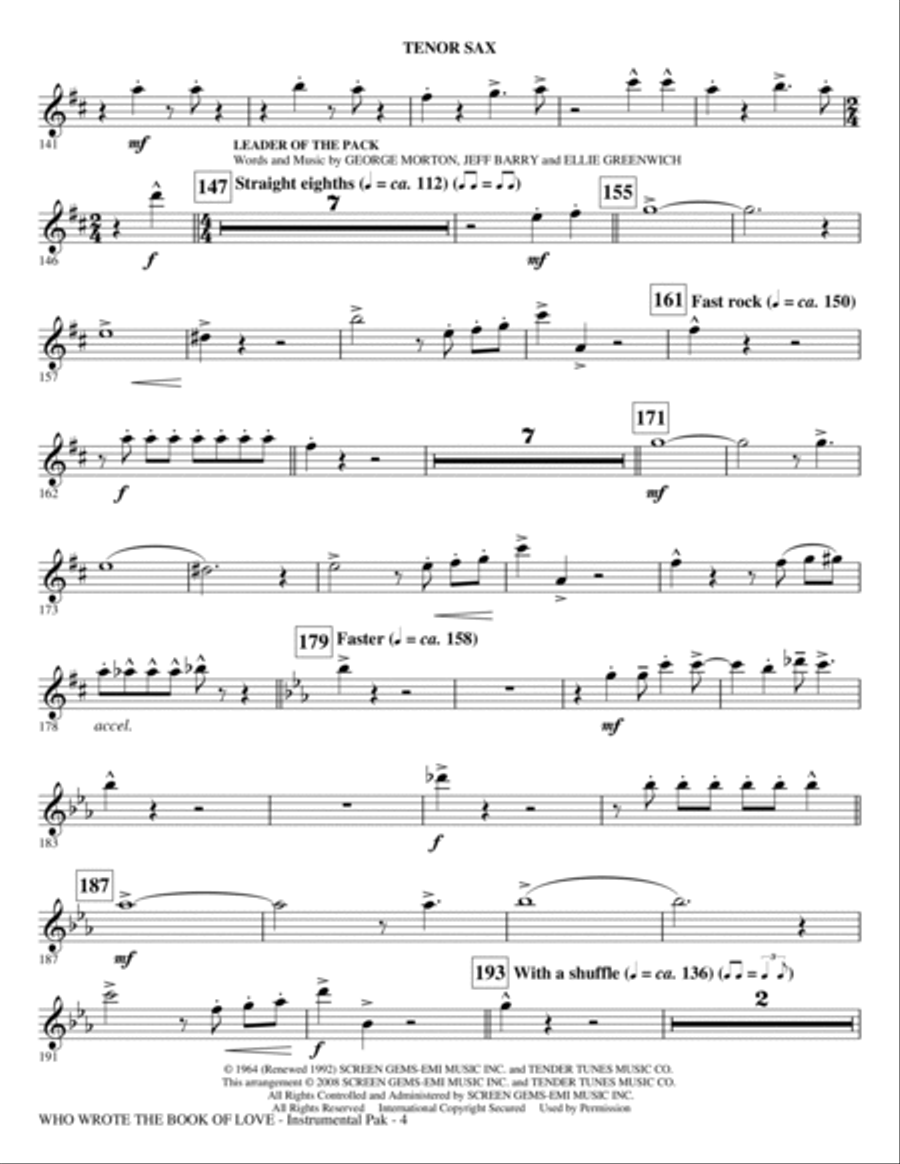 Who Wrote The Book Of Love? (Choral Medley) - Tenor Sax Choir scores gallery preview page 4