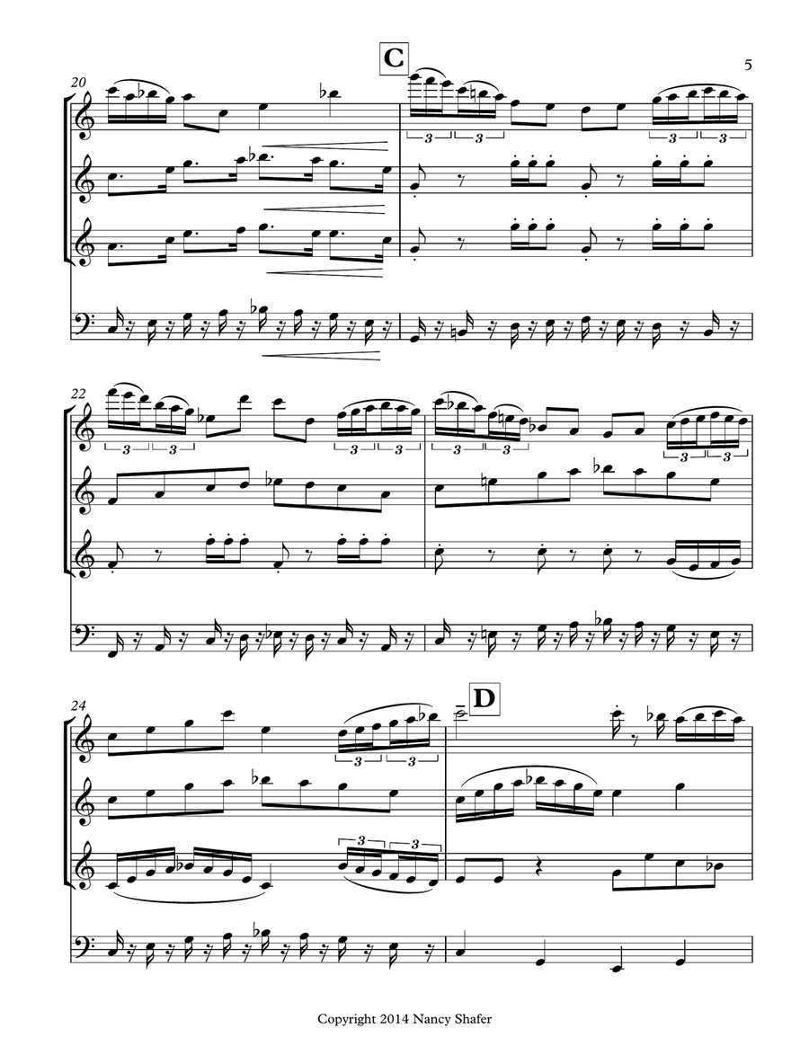 Big Top Boogie Quartet for 2 Flutes, Alto Flute & String Bass Jazz Ensemble scores gallery preview page 5