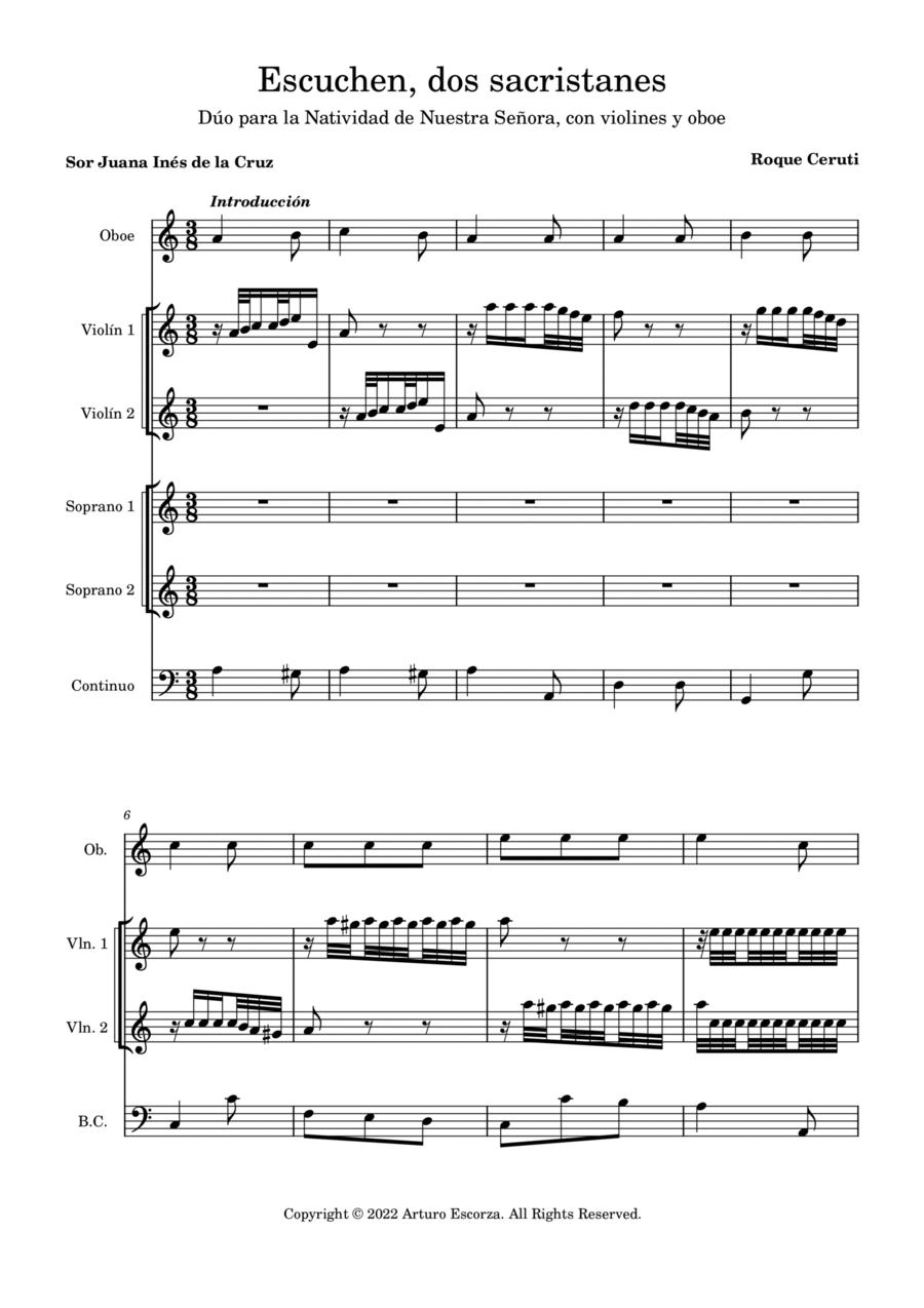 "Escuchen, dos sacristanes" - Duo para la Natividad de Nuestra Señora - Score Only