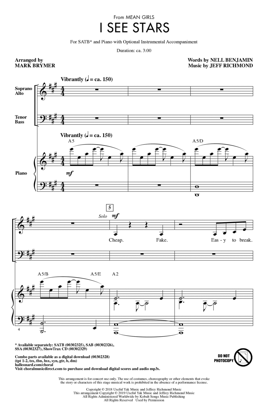 I See Stars (from Mean Girls: The Broadway Musical) (arr. Mark Brymer) 4-Part scores gallery preview page 1