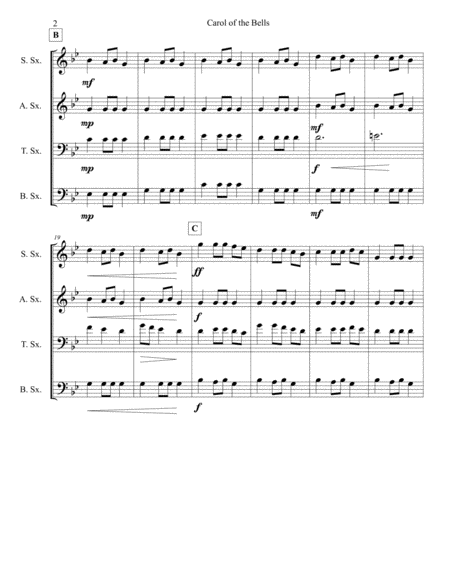 Carol of the Bells for SATB/AATB Sax Quartet image number null