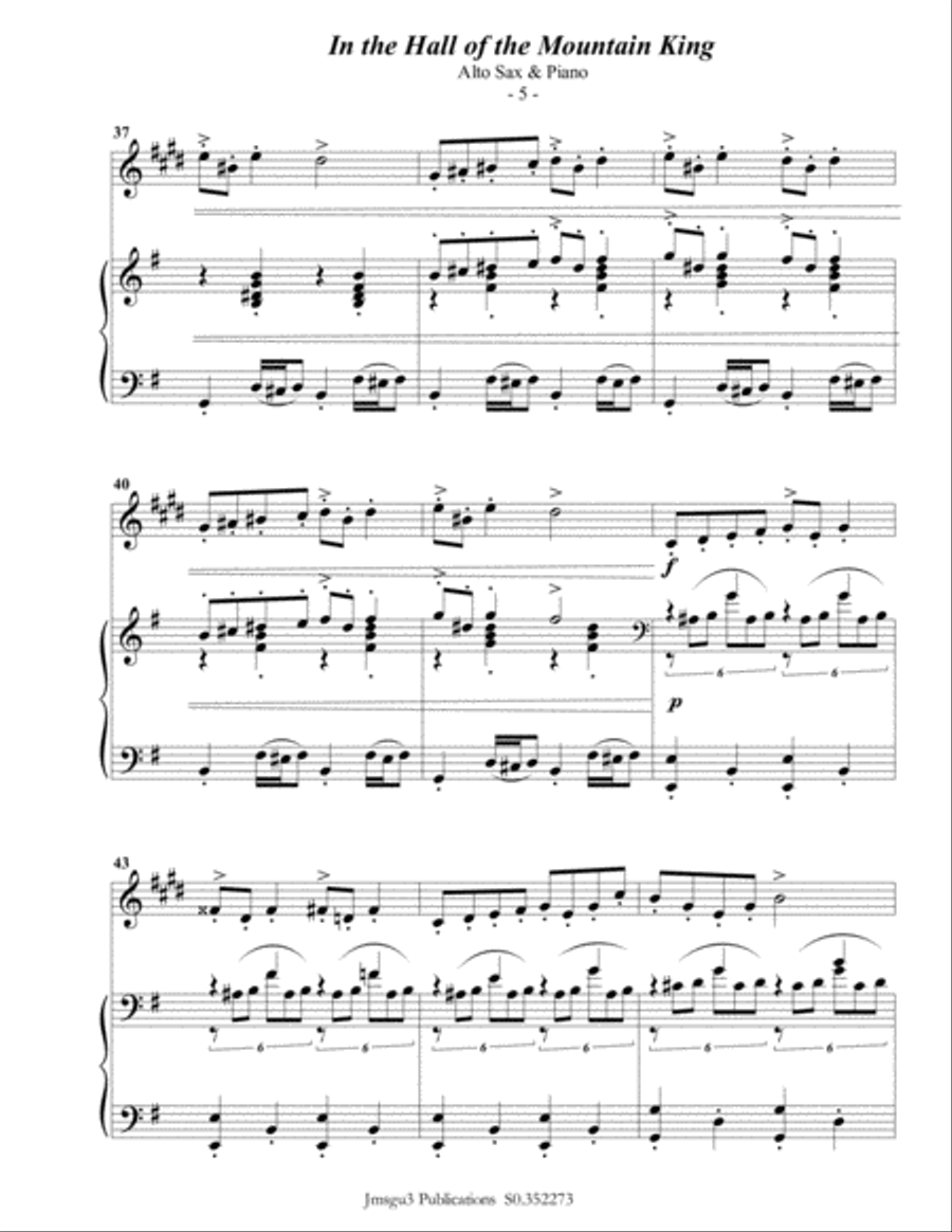 Grieg: Hall of the Mountain King from Peer Gynt Suite for Alto Sax & Piano Alto Saxophone scores gallery preview page 6