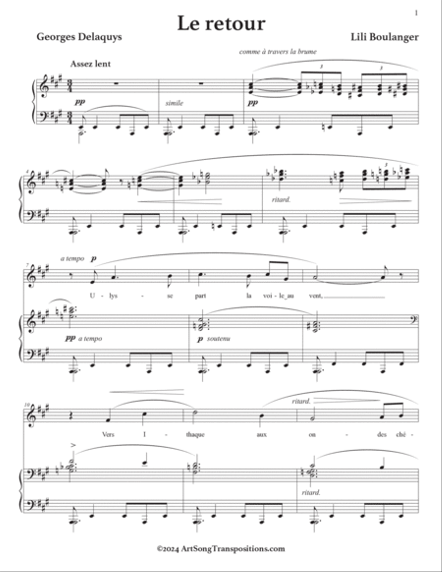 BOULANGER: Le retour (transposed to A major) Voice scores gallery preview page 2