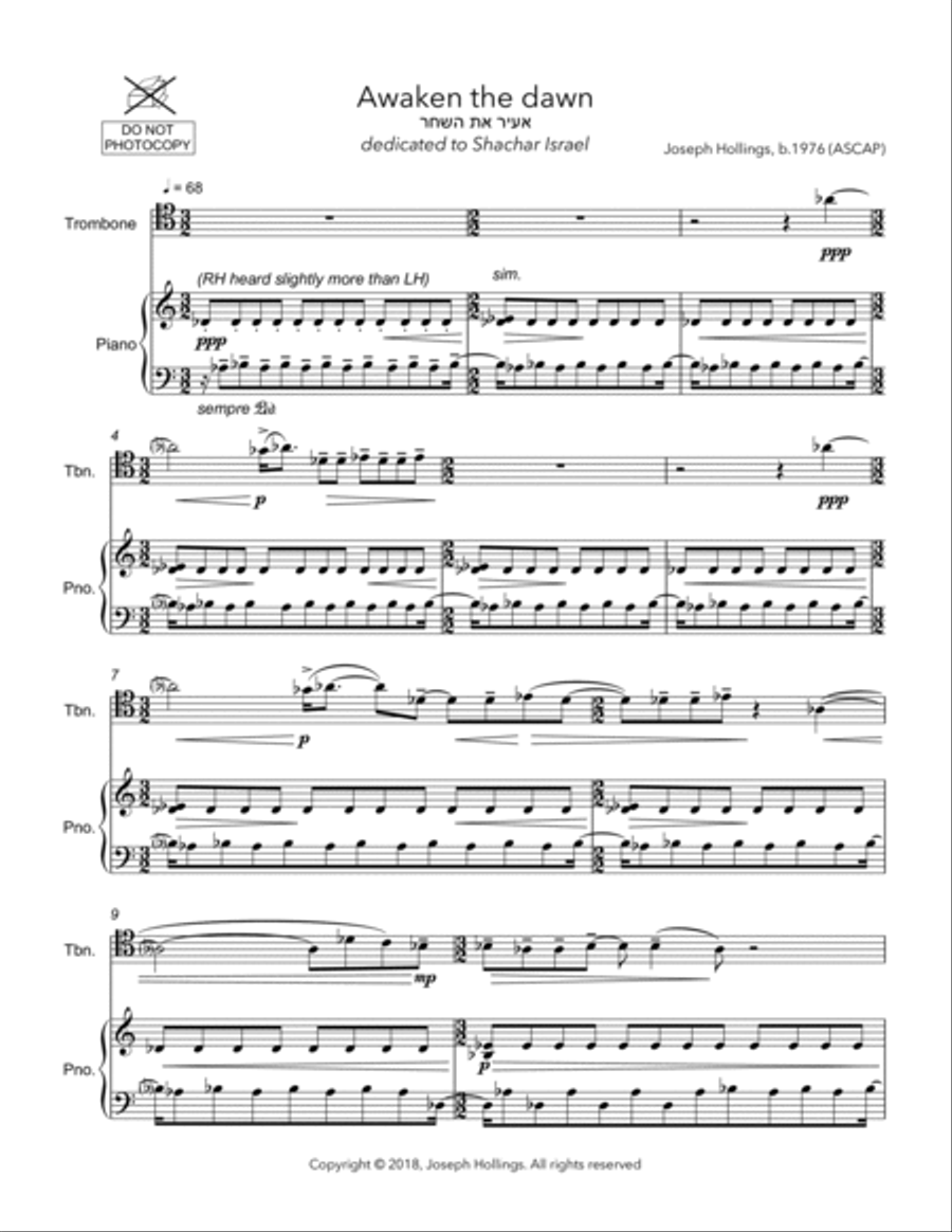 Awaken the dawn (for trombone & piano) Piano scores gallery preview page 2