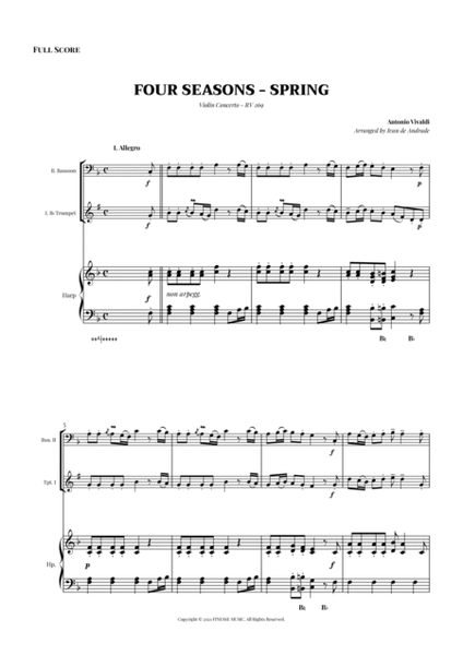 TRIO - Four Seasons Spring (Allegro) for Bb TRUMPET, BASSOON and PEDAL HARP - F Major image number null